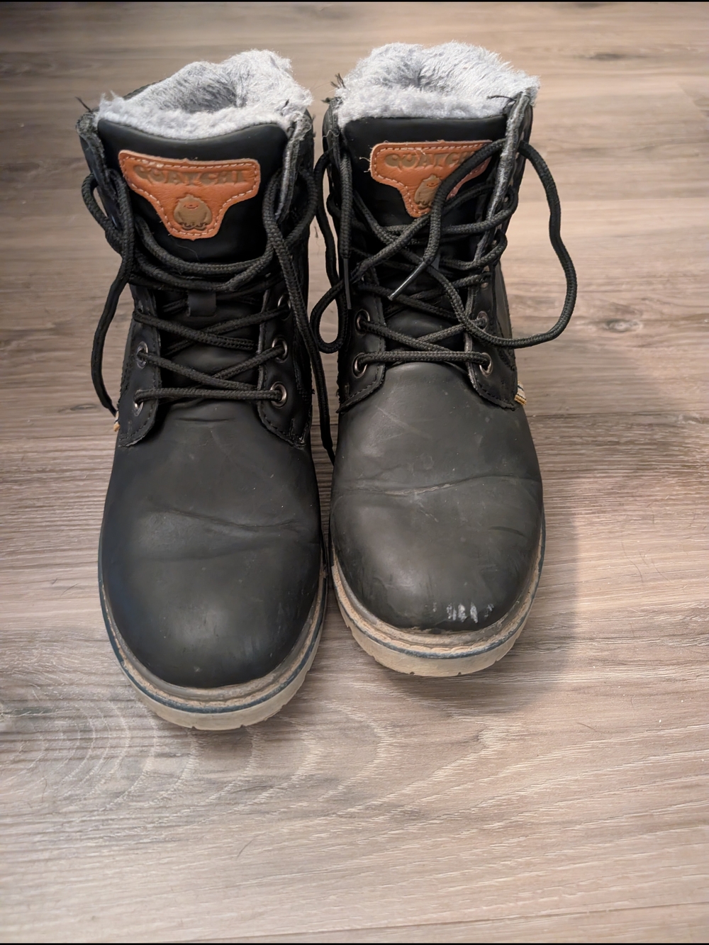 Women's Black Lace-Up Winter Boots with Faux Fur